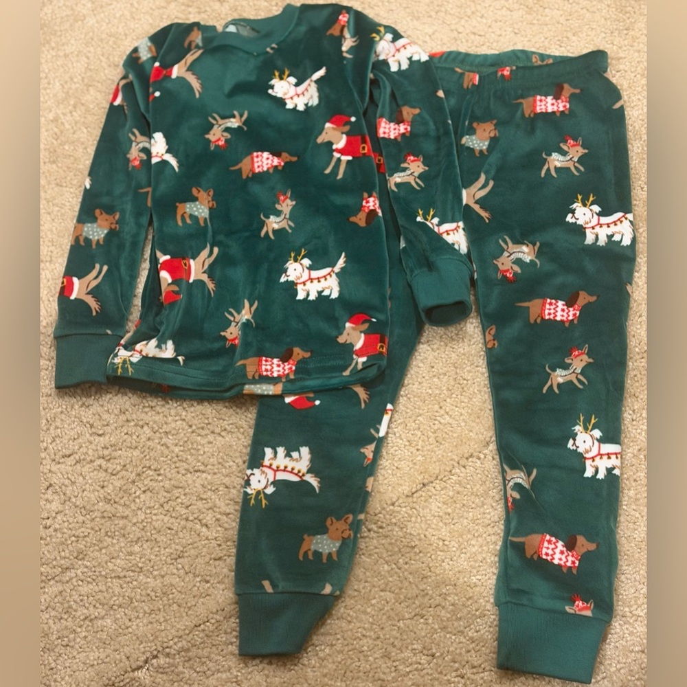 Carter's Green Dog Reindeer Pajama Set